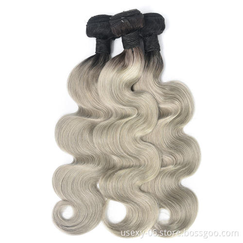 2019 China Factory Wholesale 10A Ombre Color 1b/grey Brazilian Hair Bundles Body Wave Virgin Human Hair